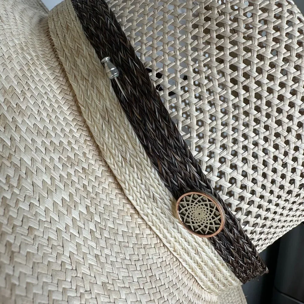 Temple Tan & Brown Basket Weave Rattan Wide Brim Hat Embellished Dark Brown Band